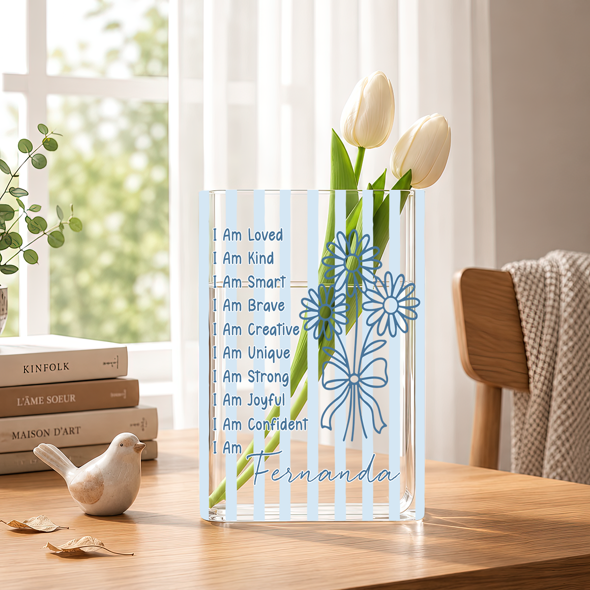 Affirmation Birth Flower Whimsy Clear Acrylic Book Vase for Flowers, Transparent Flower Vase for Home Decor