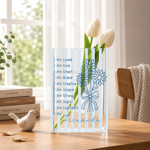 Affirmation Birth Flower Whimsy Clear Acrylic Book Vase for Flowers, Transparent Flower Vase for Home Decor