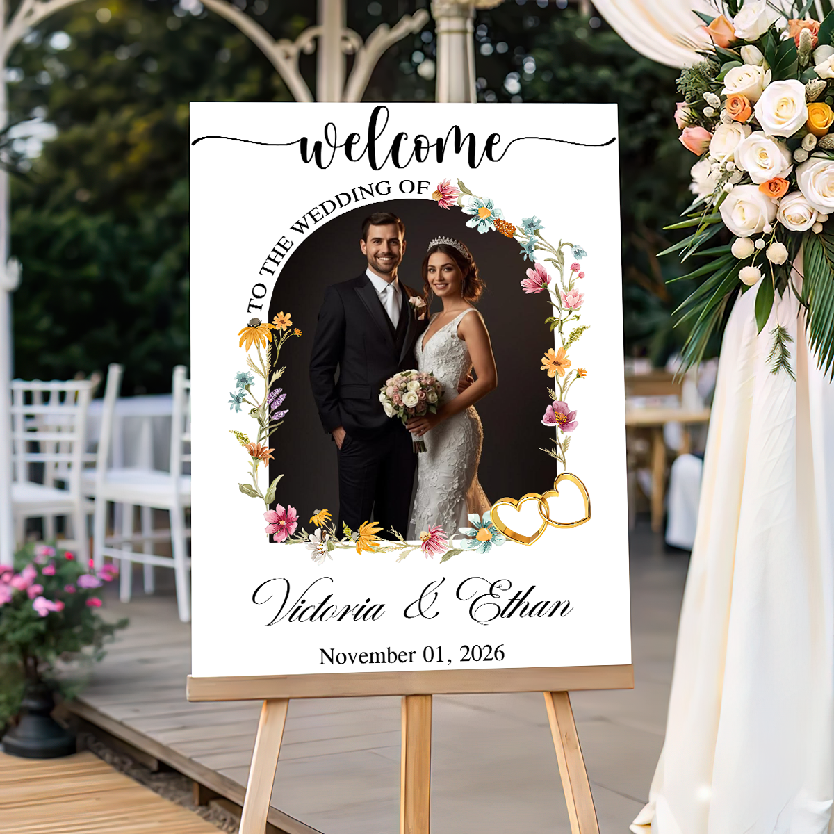 Welcome to Our Wedding Sign Foral Style - Custom Name and Date Wedding Sign