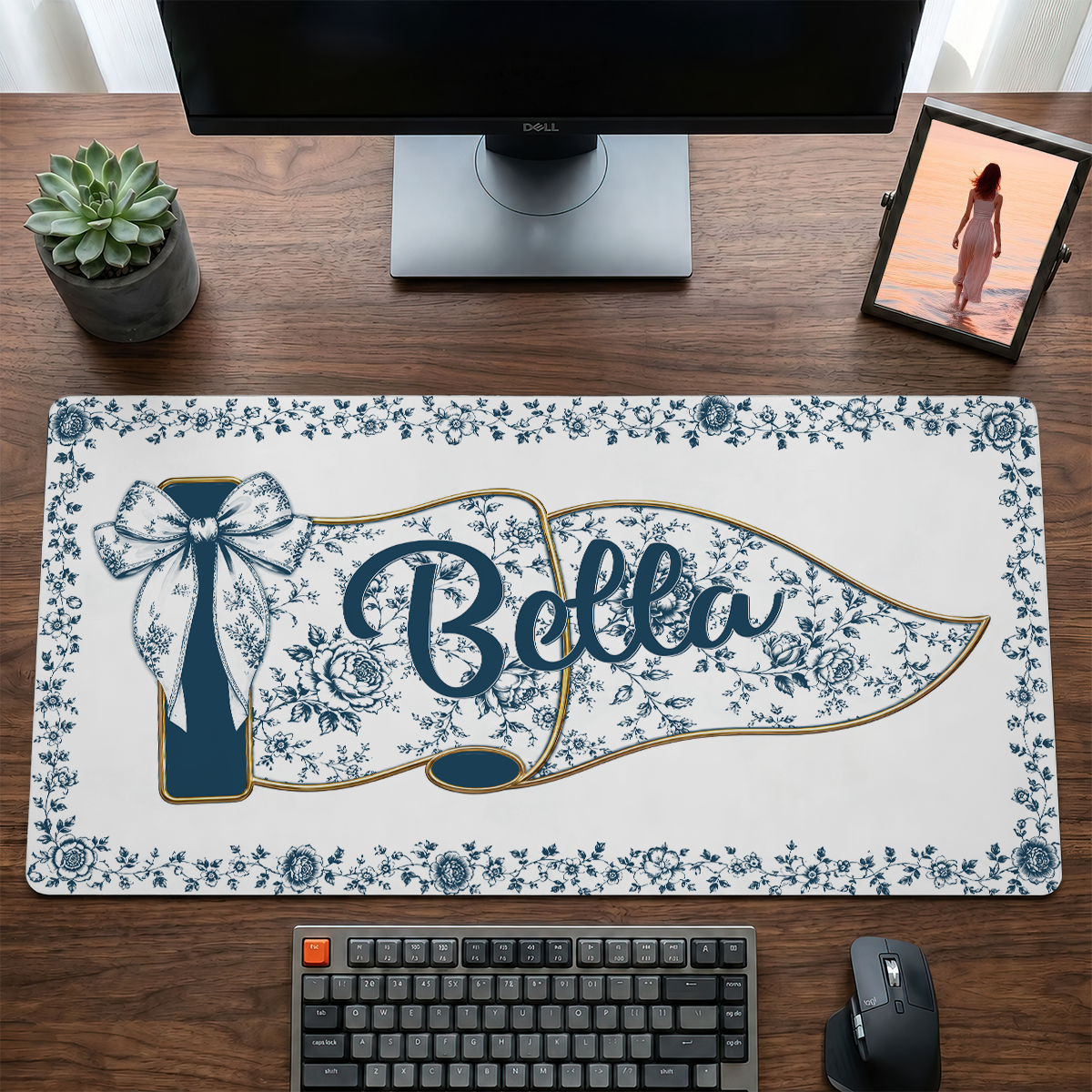 Custom Name Cross - Personalized Leather Desk Mat