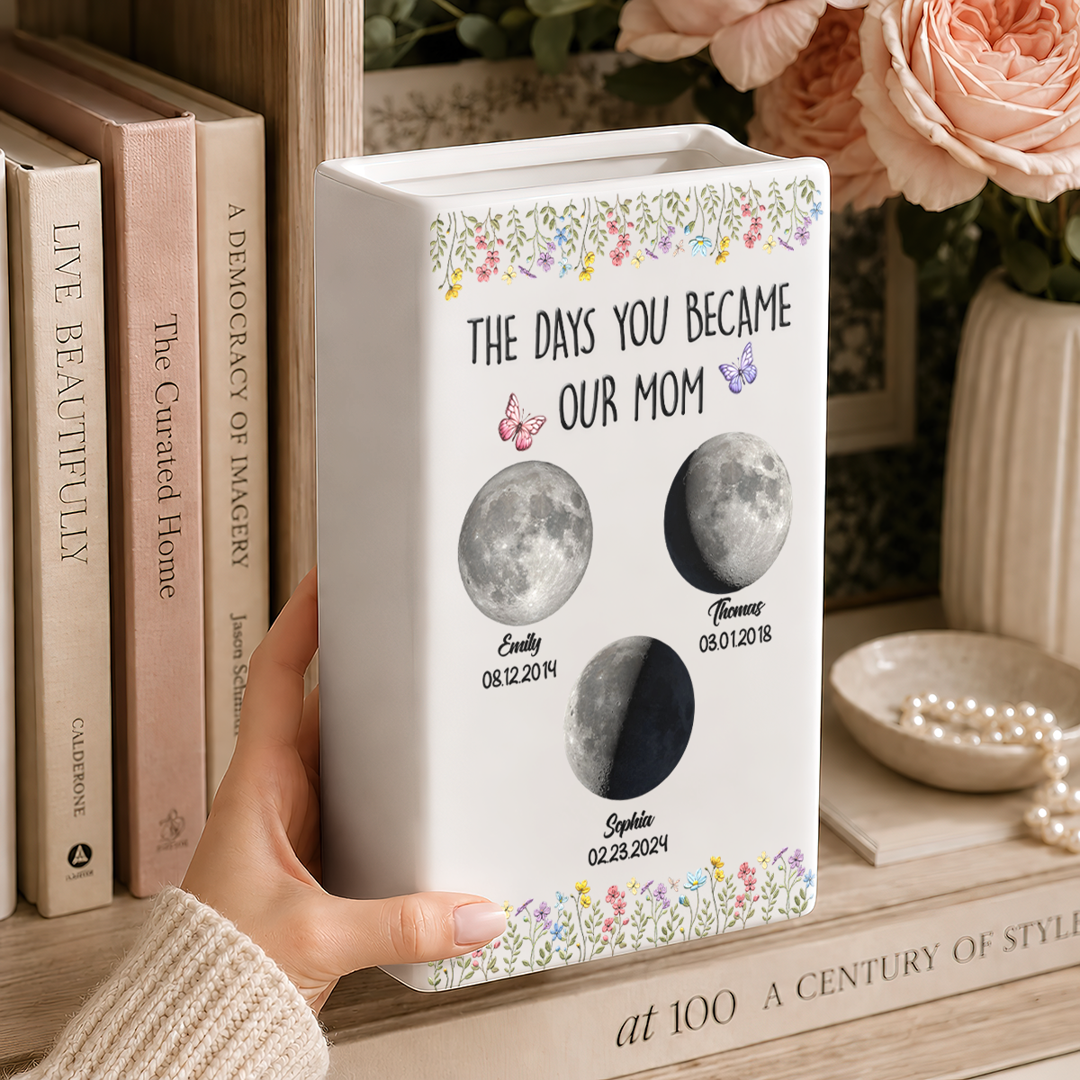 The Days You Became Mom Personalized Custom 3D Inflated Effect - Personalized Ceramic Book Vase