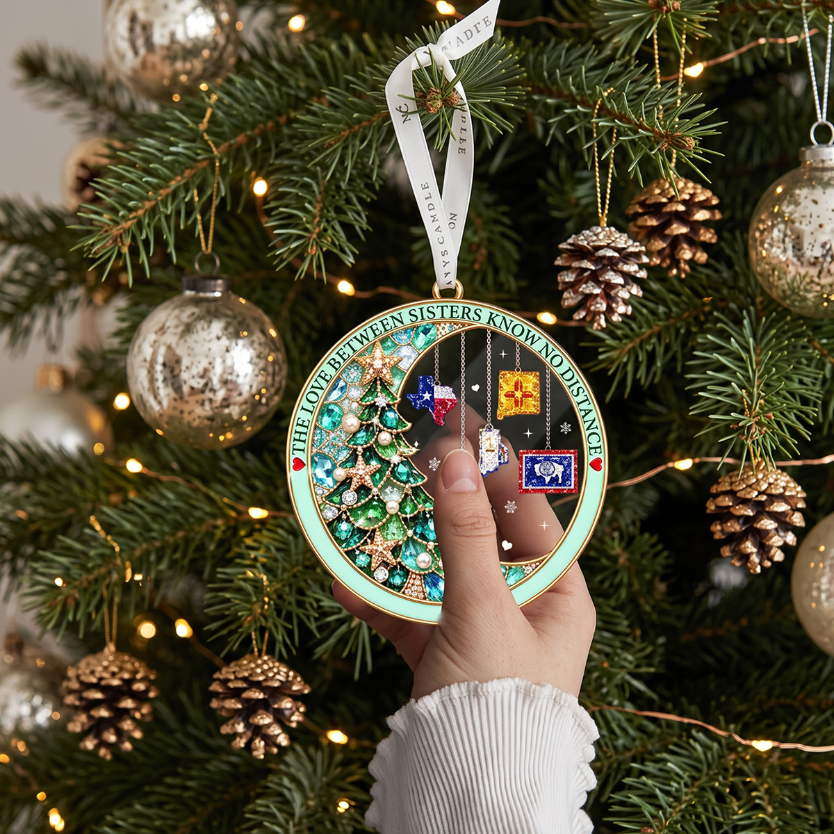 The Rhinestone Long Distance Besties - Personalized Acrylic Ornament - Christmas Acrylic Ornament
