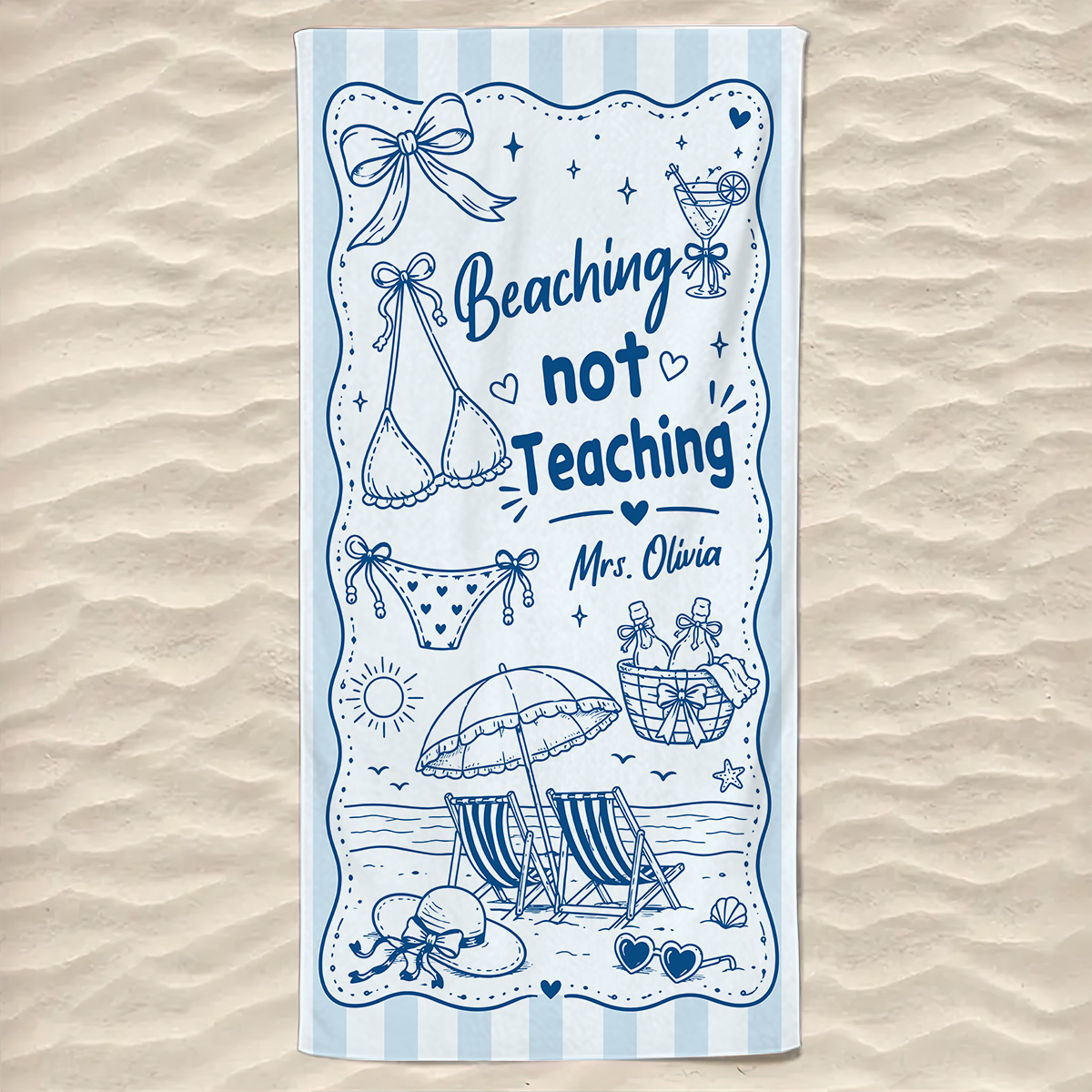 Beaching Not Teaching Beach Towel, Funny Party Gift For Teacher