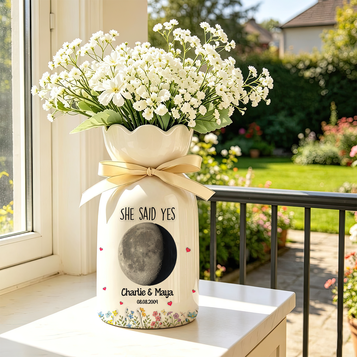 She Said Yes - Personalized Custom Ribbon Tie Flower Vase