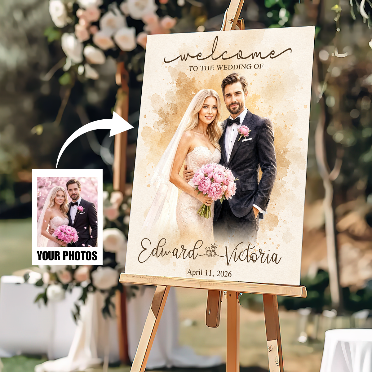Welcome To The Wedding Of - Custom Name & Photo Sign - Wedding Welcome Sign