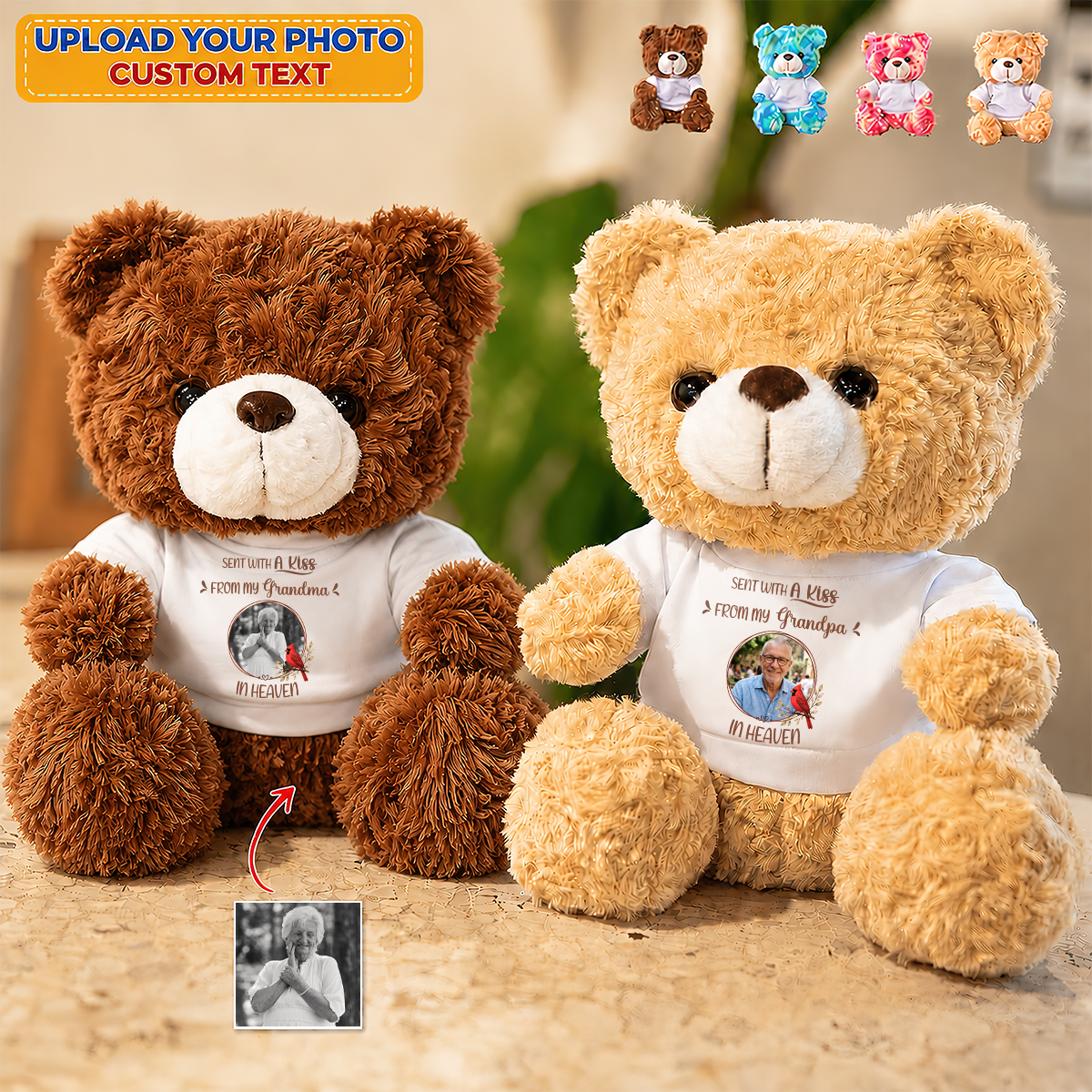 Sent With A Kiss From My Grandpa In Heaven - Memorial Personalized Teddy Bear
