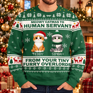 Meowy Catmas To Human Servant - Personalized 3D Sweatshirt - Christmas Gift For Cat Mom, Cat Dad