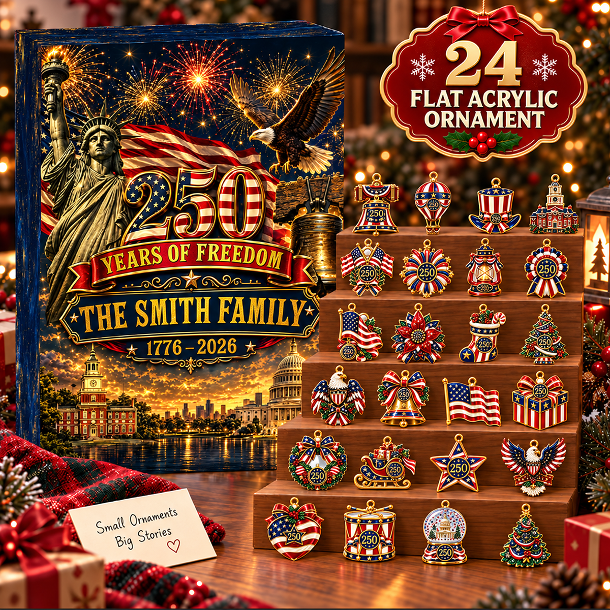 250 USA Advent Calendar 2026 - 24 Day Spirits Countdown, Acrylic Charms Blind Box - Gift For Family