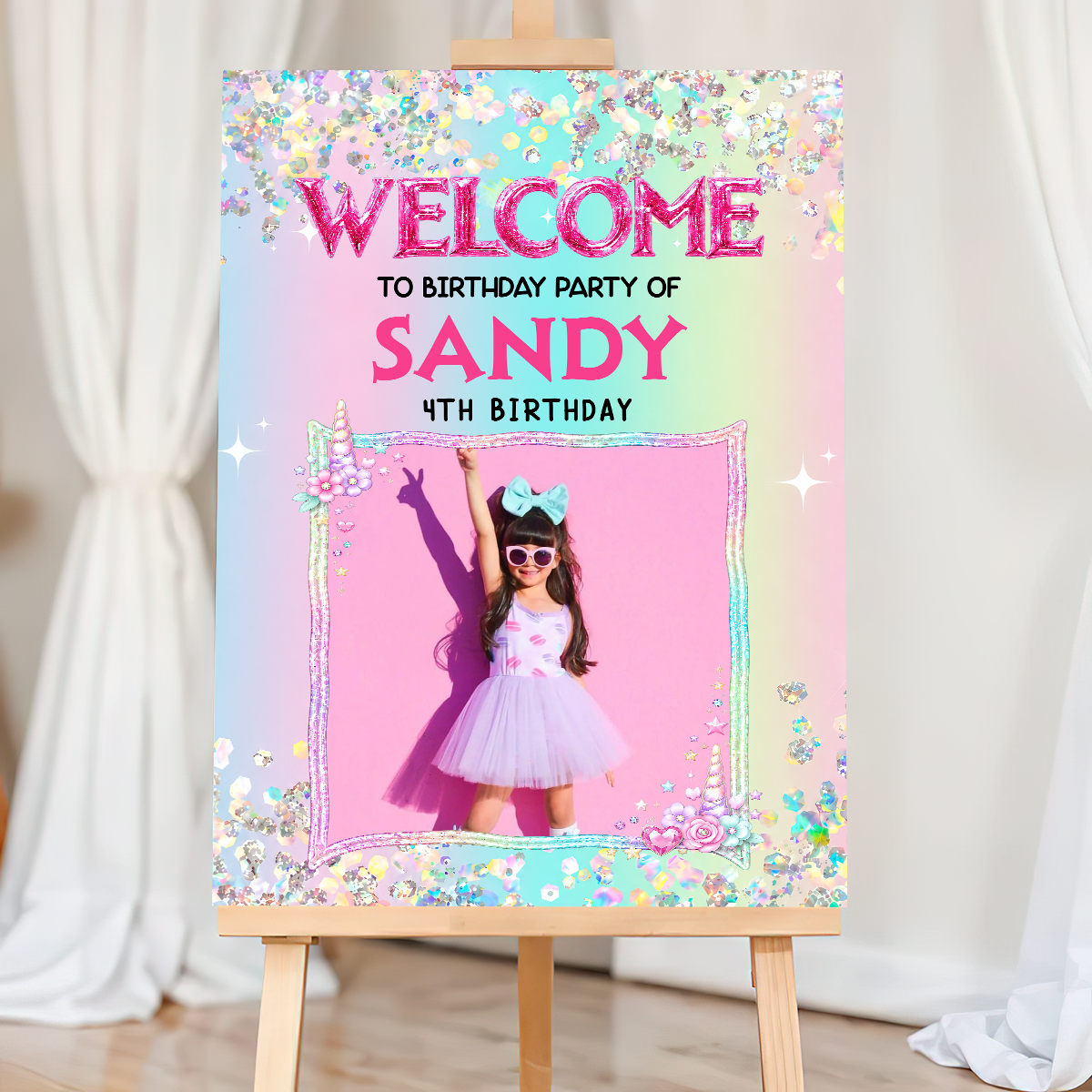 Fairytale Princess Birthday Sign Welcome To The Party - Custom Name & Photo Sign - Birthday Party Welcome Sign
