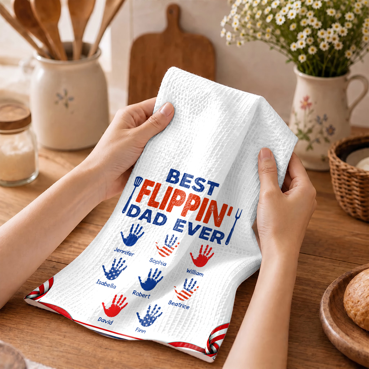 Stars & Stripes Best Flippin' Dad Ever - Personalized Kitchen Towel