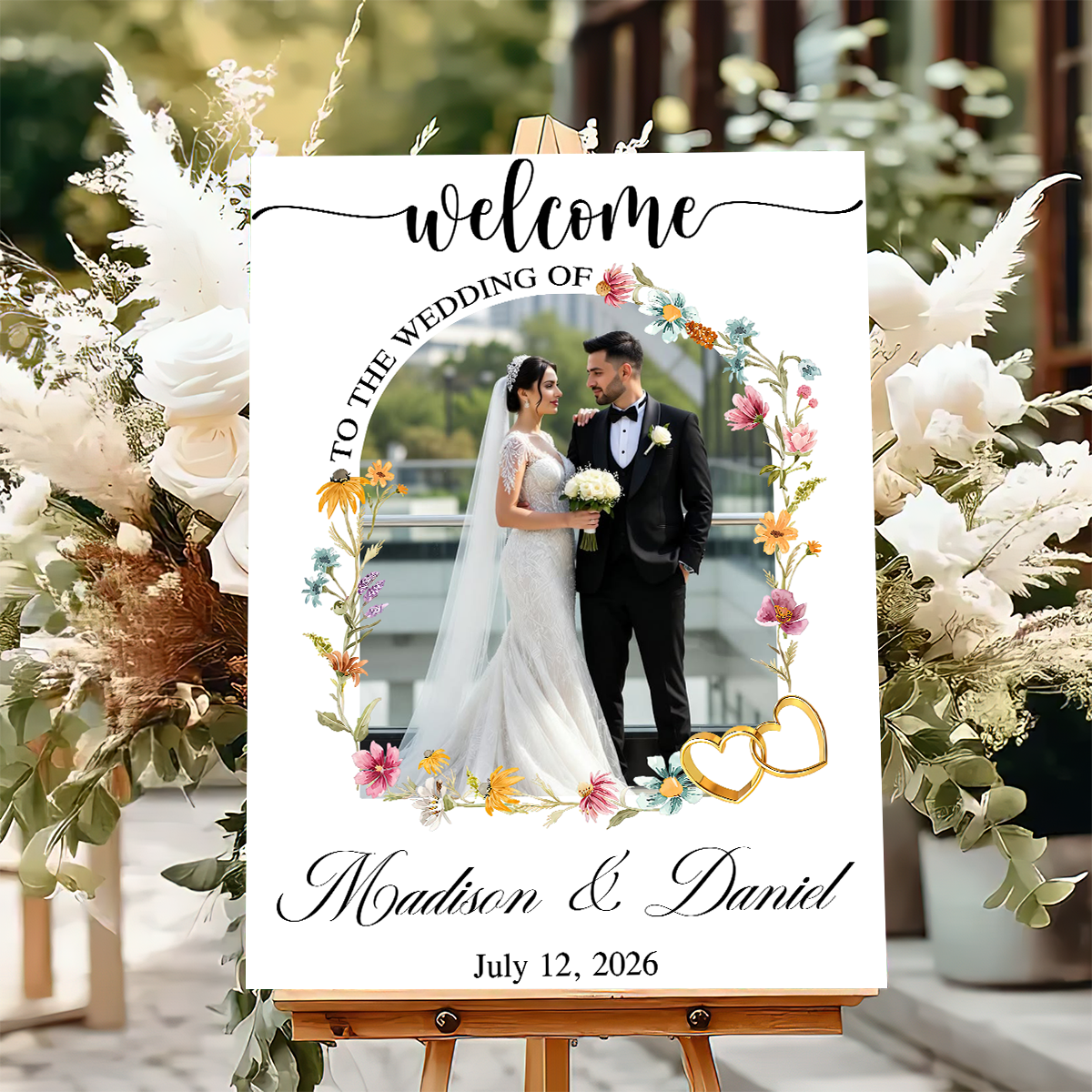Welcome to Our Wedding Sign Foral Style - Custom Name and Date Wedding Sign