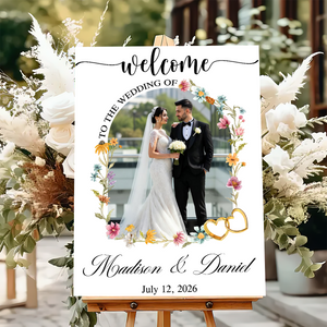 Welcome to Our Wedding Sign Foral Style - Custom Name and Date Wedding Sign