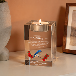 Poem for Funeral The Light Remains Personalized Crystal Candle Holder - Memorial Gift