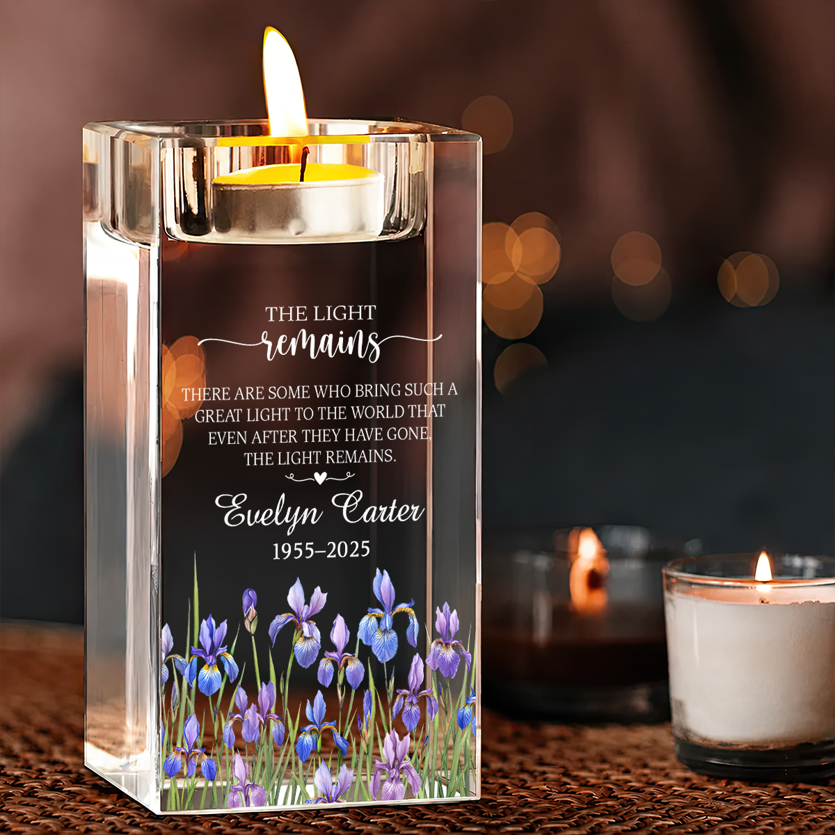 Poem for Funeral The Light Remains Personalized Crystal Candle Holder - Memorial Gift