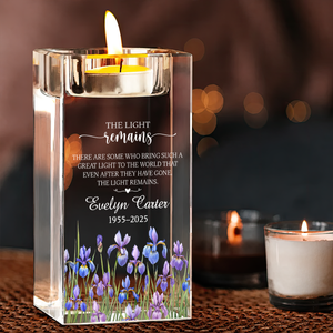 Poem for Funeral The Light Remains Personalized Crystal Candle Holder - Memorial Gift