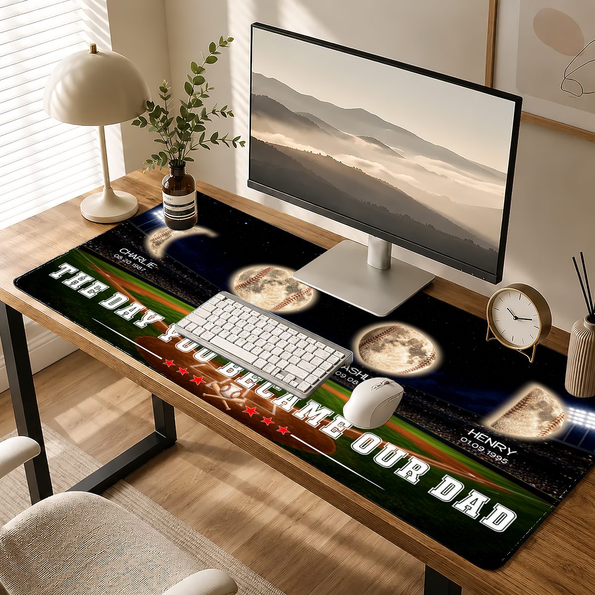 Dad Moon Phase - Personalized Leather Desk Mat