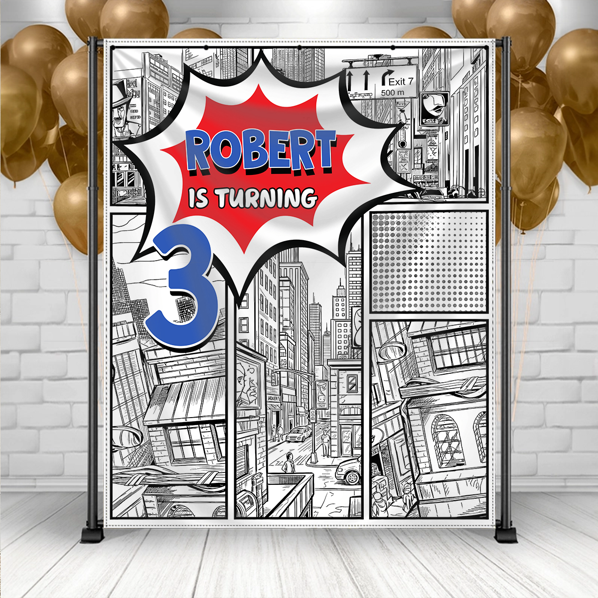 Cartoon Birthday Backdrop - Custom Party Backdrop - Personalized Backdrop Birthday Party