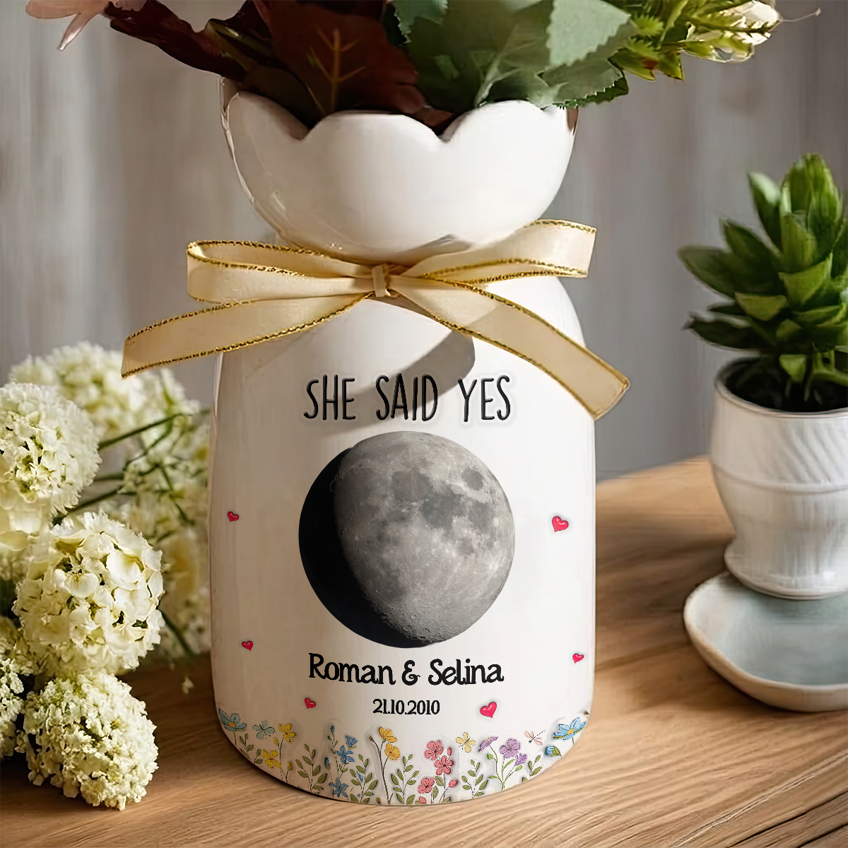 She Said Yes - Personalized Custom Ribbon Tie Flower Vase