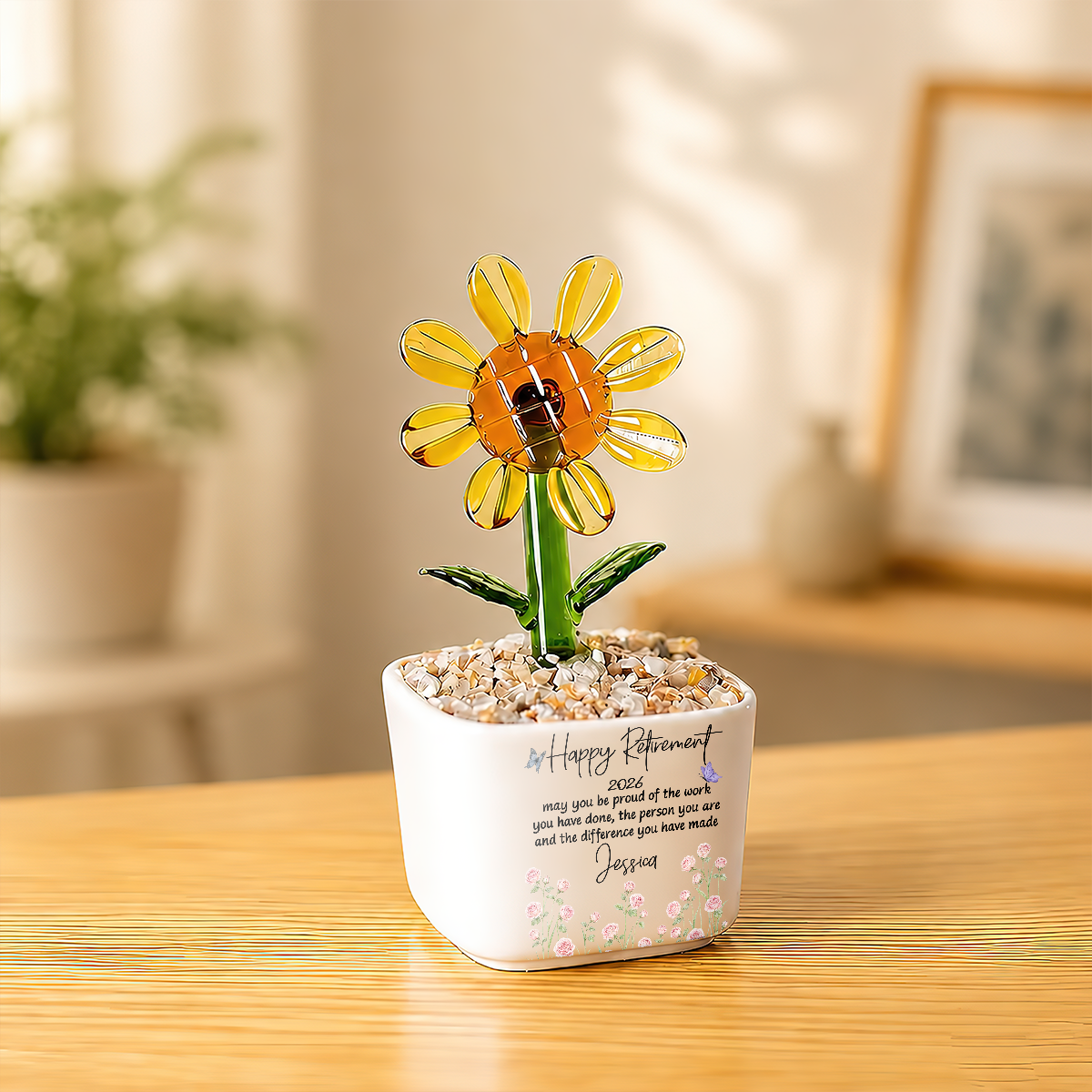 Happy Retirement - Personalized Mini Glass Flower Pot
