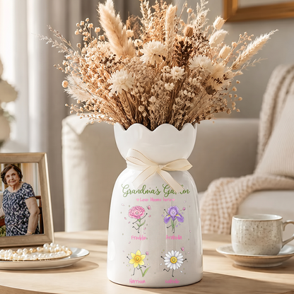 Grandma's Garden Birth Month Flowers - Personalized Ceramic Flower Vase - Gift For Grandma, Mom