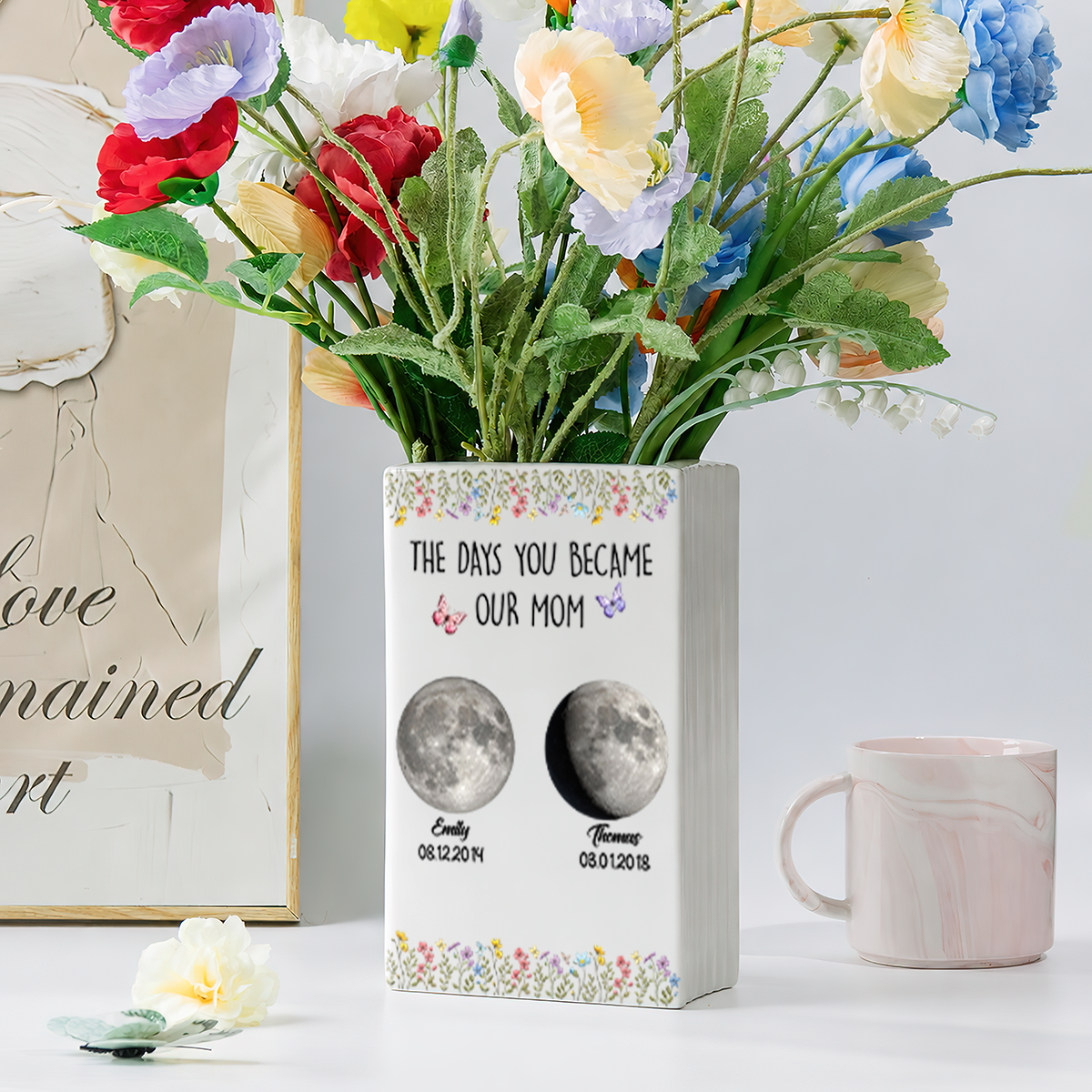 The Days You Became Mom Personalized Custom 3D Inflated Effect - Personalized Ceramic Book Vase