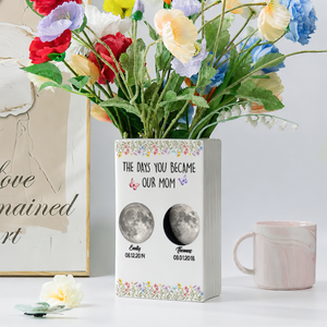 The Days You Became Mom Personalized Custom 3D Inflated Effect - Personalized Ceramic Book Vase