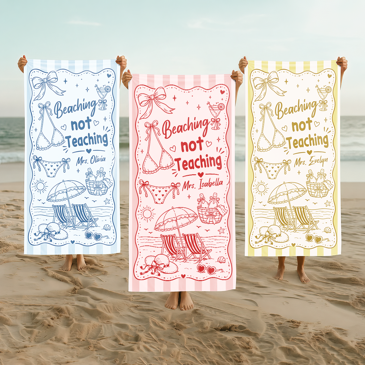 Beaching Not Teaching Beach Towel, Funny Party Gift For Teacher