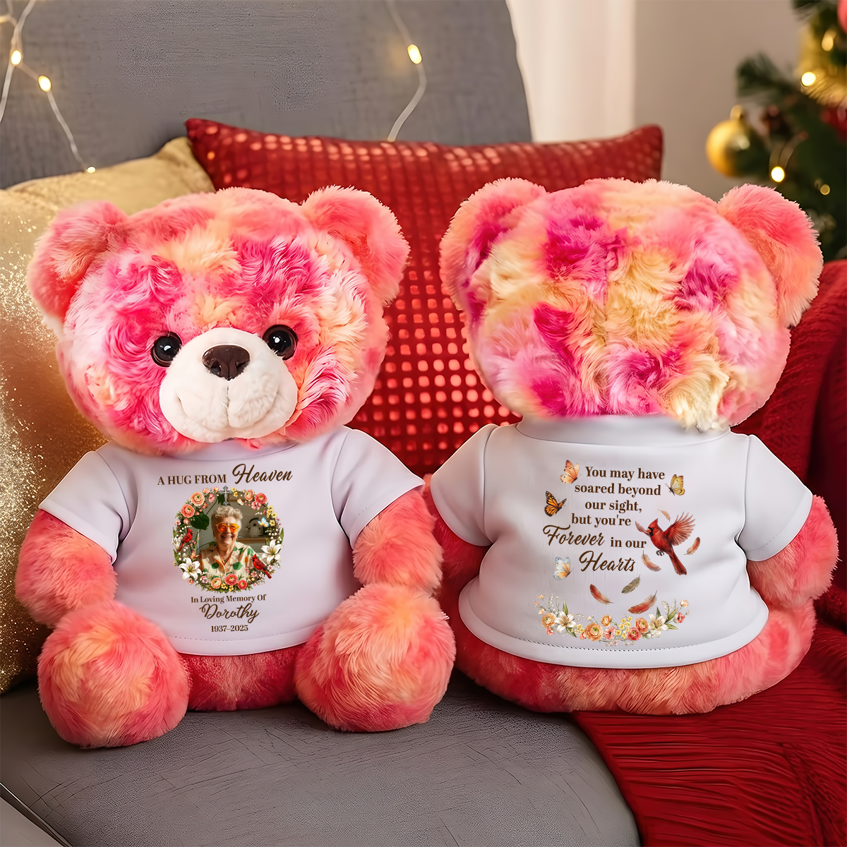 A Hug From Heaven Flower Forever In My Heart Teddy Bear - Memorial Gift - Personalized Plush Bear