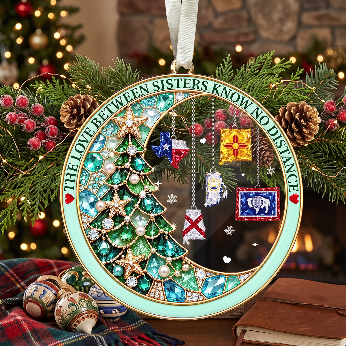 The Rhinestone Long Distance Besties - Personalized Acrylic Ornament - Christmas Acrylic Ornament