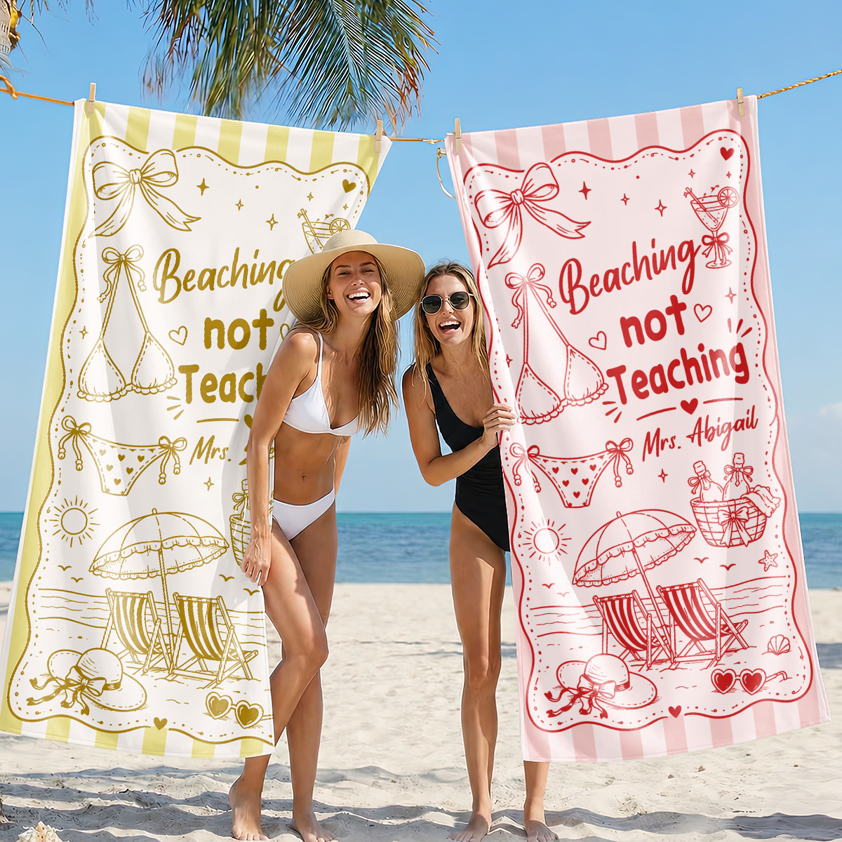 Beaching Not Teaching Beach Towel, Funny Party Gift For Teacher
