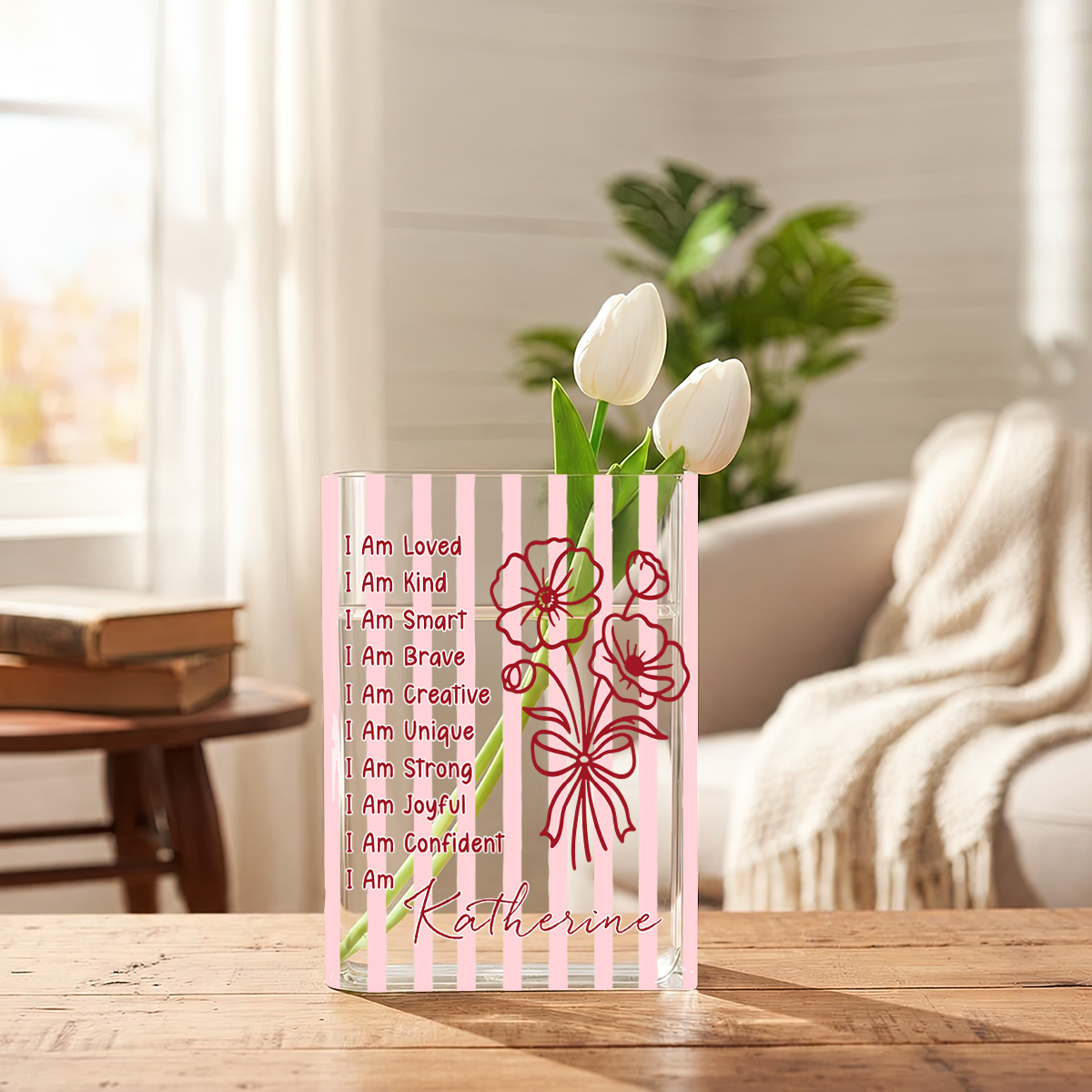 Affirmation Birth Flower Whimsy Clear Acrylic Book Vase for Flowers, Transparent Flower Vase for Home Decor
