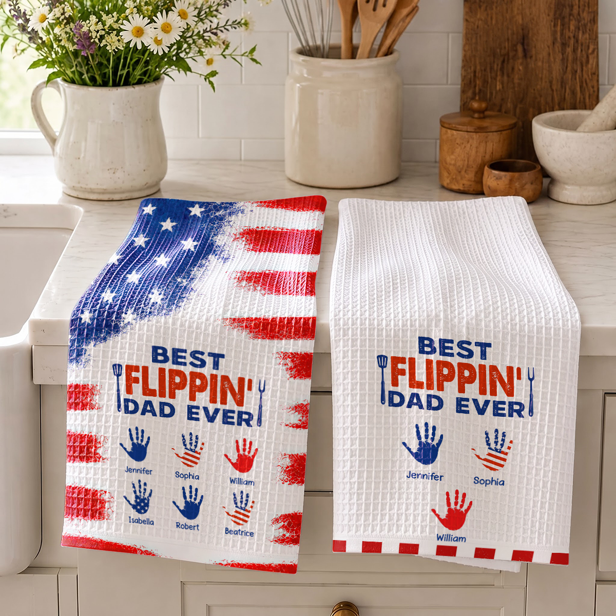 Stars & Stripes Best Flippin' Dad Ever - Personalized Kitchen Towel