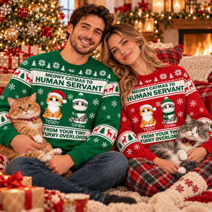 Meowy Catmas To Human Servant - Personalized 3D Sweatshirt - Christmas Gift For Cat Mom, Cat Dad