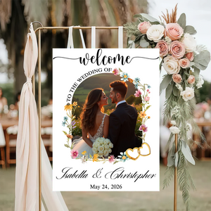 Welcome to Our Wedding Sign Foral Style - Custom Name and Date Wedding Sign