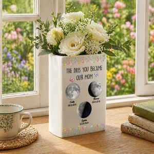 The Days You Became Mom Personalized Custom 3D Inflated Effect - Personalized Ceramic Book Vase