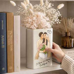 Custom Photo Semi Realistic Portrait You & Me We Got This - Ceramic Book Flower Vase
