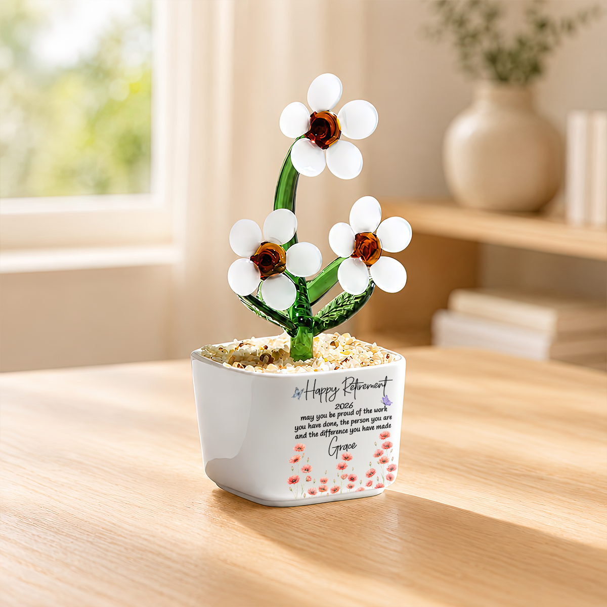 Happy Retirement - Personalized Mini Glass Flower Pot