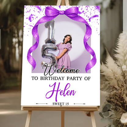Elegant Bow Photo Birthday - Welcome To The Party - Birthday Sign - Custom Name & Photo Birthday Party Welcome Sign MOCKUP-6_91485cb4-842f-42a1-8e1b-4b06565918cf.png