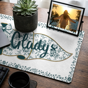 Custom Name Cross - Personalized Leather Desk Mat