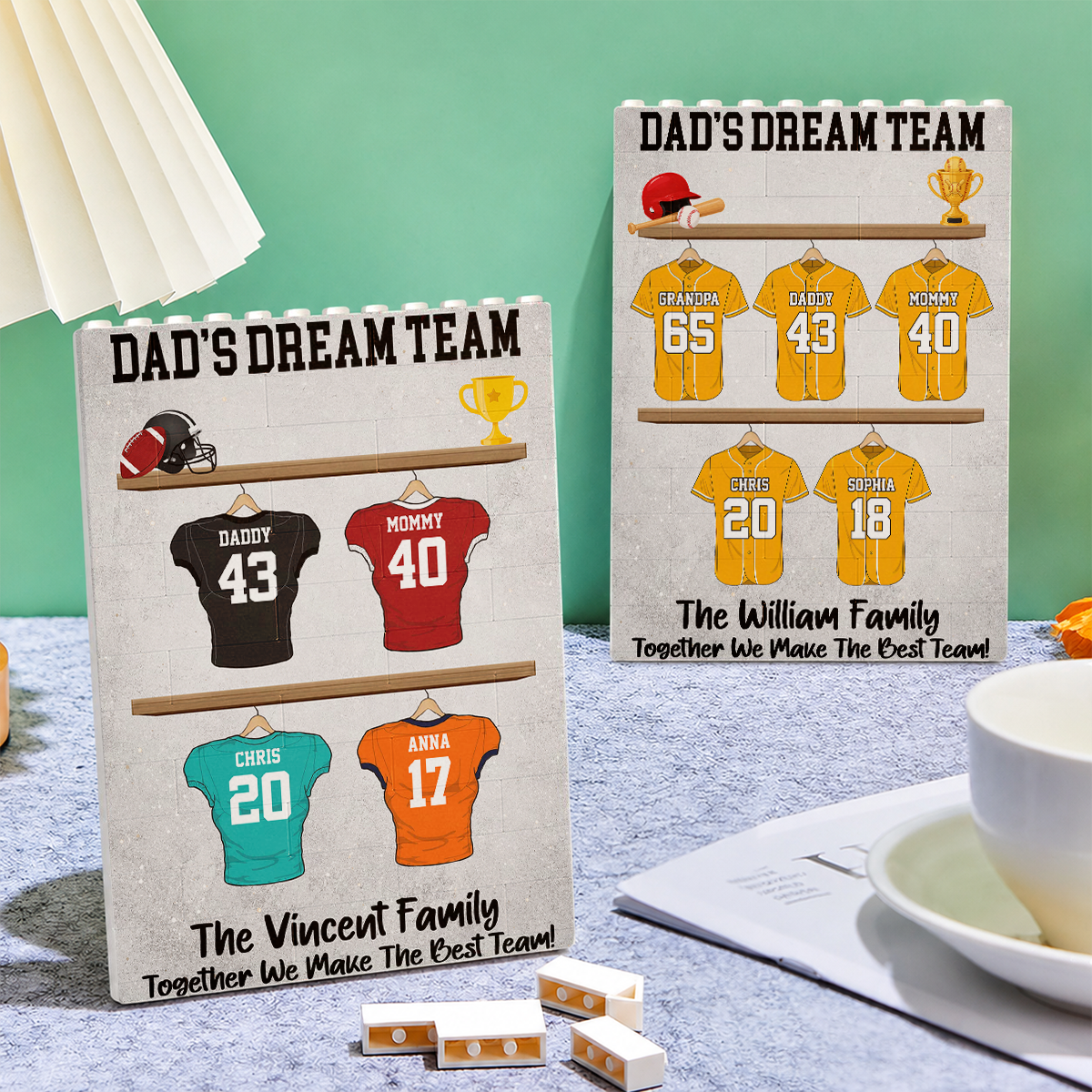 Personalized Dad's Dream Team Puzzle Art - Personalized Shaped Building Brick Blocks