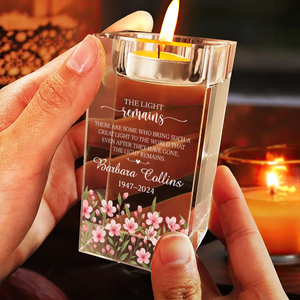 Poem for Funeral The Light Remains Personalized Crystal Candle Holder - Memorial Gift