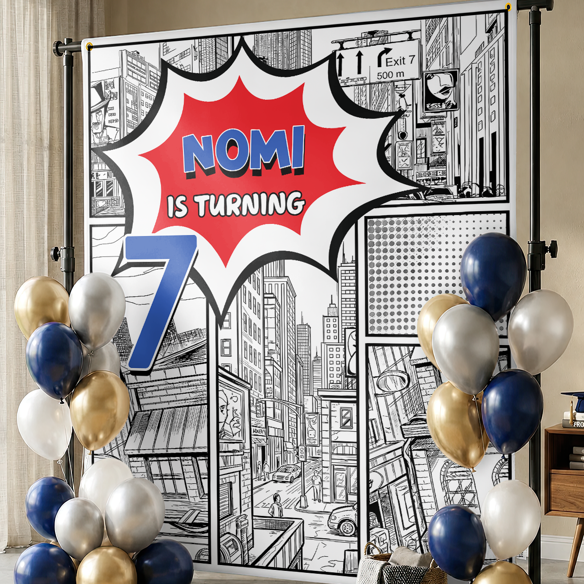Cartoon Birthday Backdrop - Custom Party Backdrop - Personalized Backdrop Birthday Party