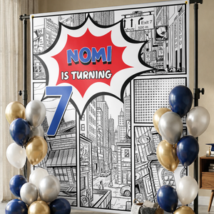 Cartoon Birthday Backdrop - Custom Party Backdrop - Personalized Backdrop Birthday Party