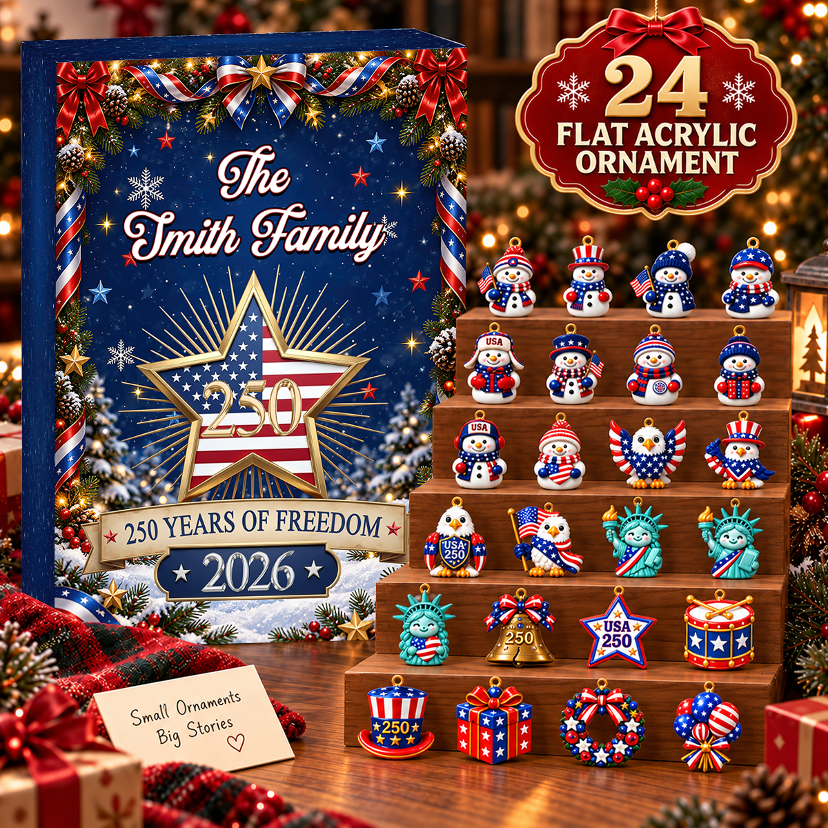 Christmas 250 Years Of Freedom Together Advent Calendar 2026 - 24 Day Spirits Countdown, Acrylic Charms Blind Box - Gift For Family