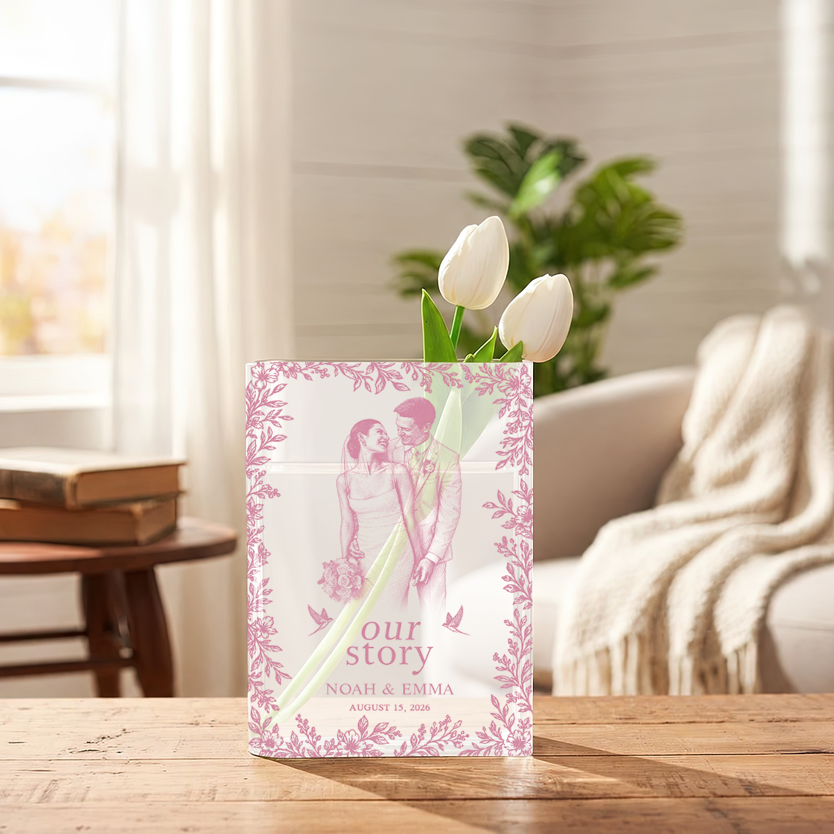 Toile De Jouy Vow Books Clear Acrylic Book Vase for Flowers, Transparent Flower Vase for Home Decor