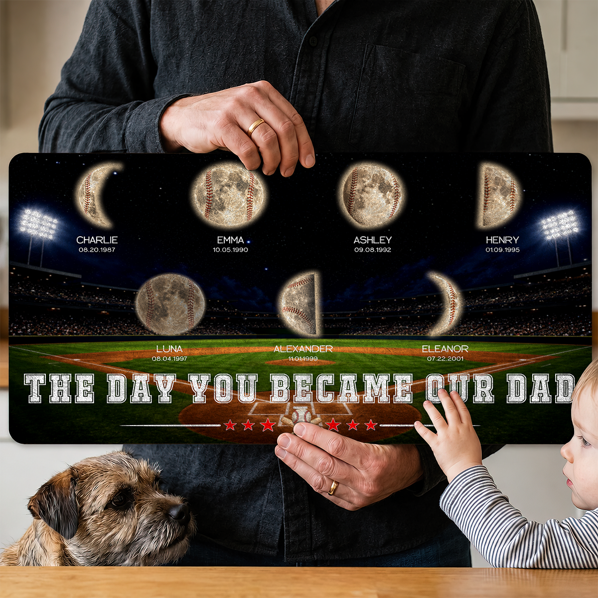 Dad Moon Phase - Personalized Leather Desk Mat