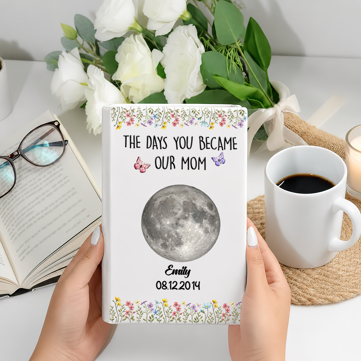 The Days You Became Mom Personalized Custom 3D Inflated Effect - Personalized Ceramic Book Vase