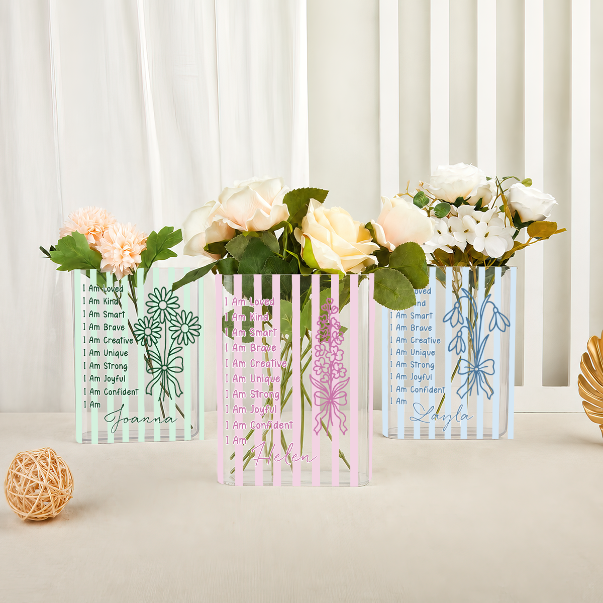 Affirmation Birth Flower Whimsy Clear Acrylic Book Vase for Flowers, Transparent Flower Vase for Home Decor