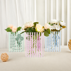 Affirmation Birth Flower Whimsy Clear Acrylic Book Vase for Flowers, Transparent Flower Vase for Home Decor