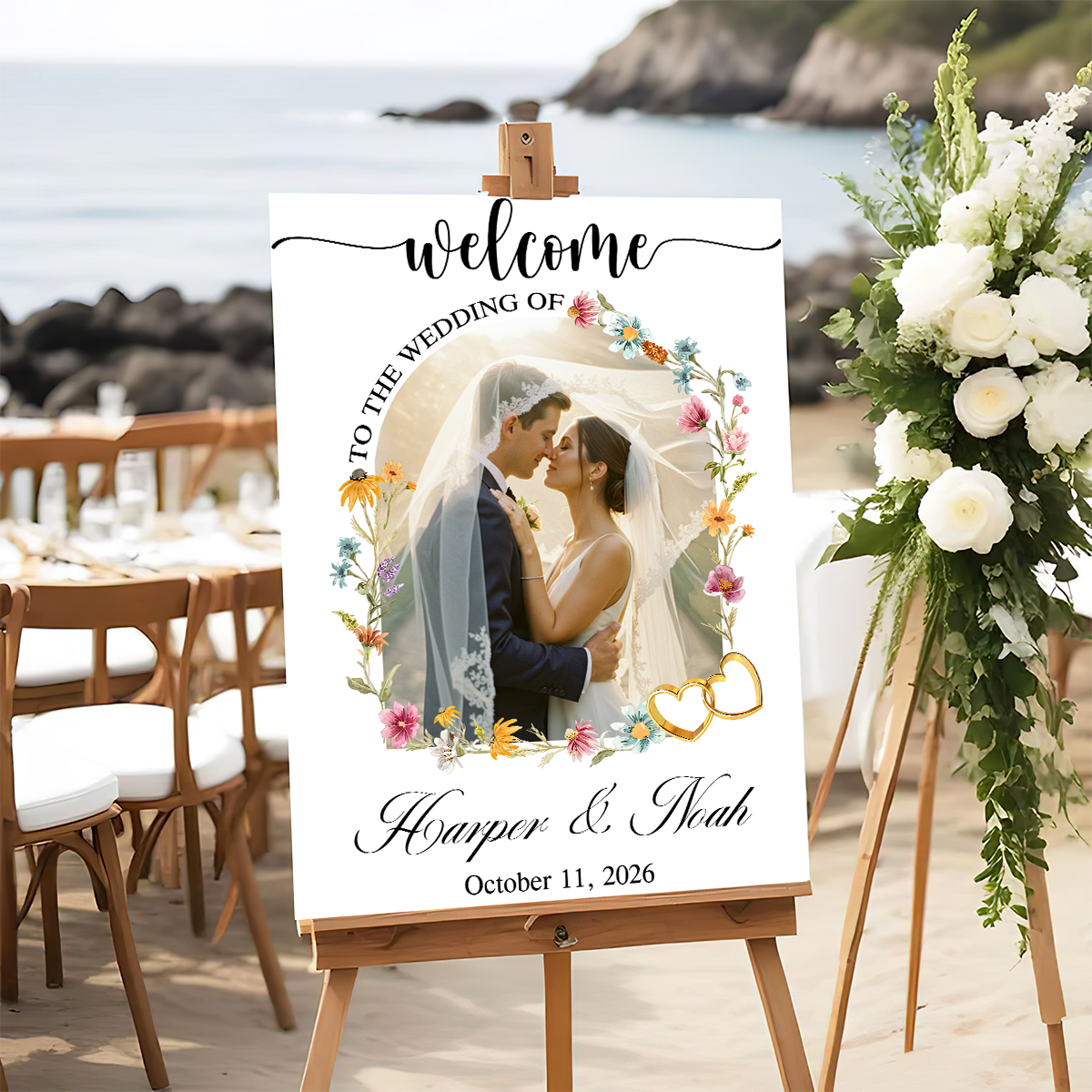 Welcome to Our Wedding Sign Foral Style - Custom Name and Date Wedding Sign